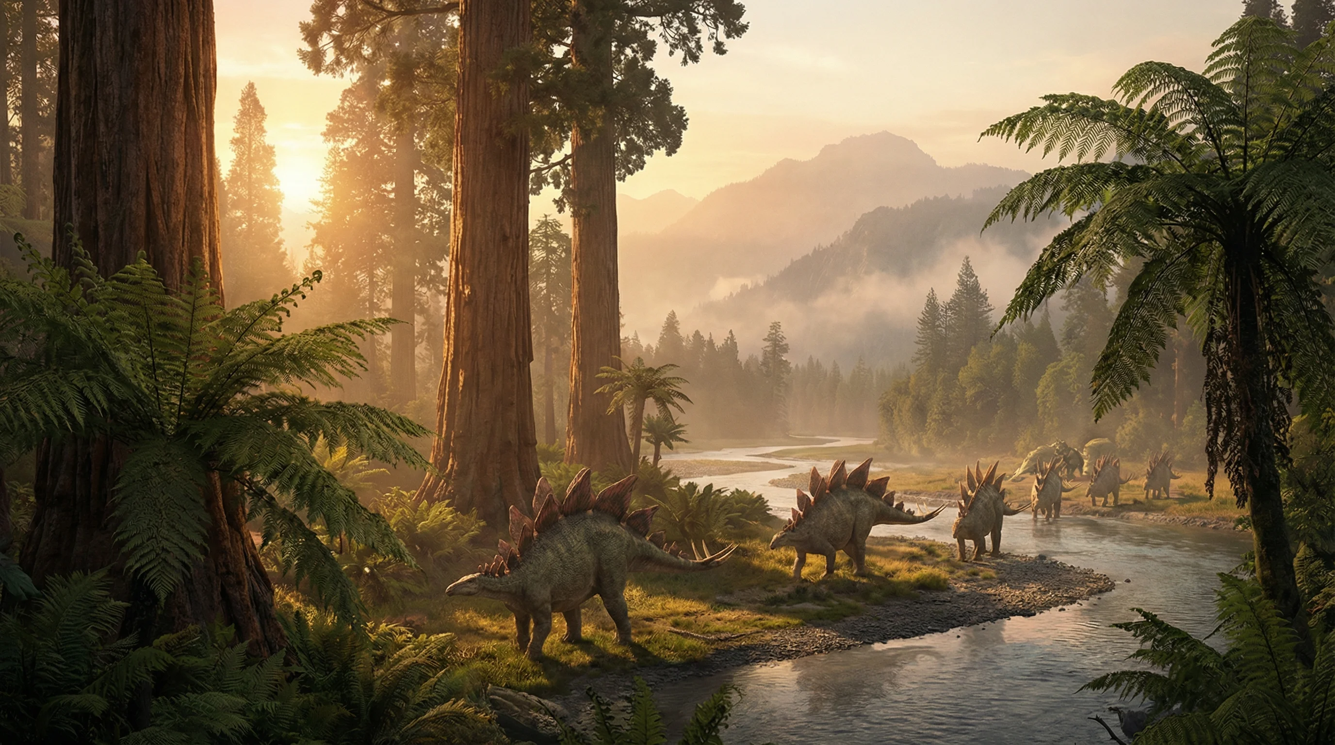 史前黄昏中漫步的剑龙群，侏罗纪棋牌探险营 84棋牌 摄影展作品