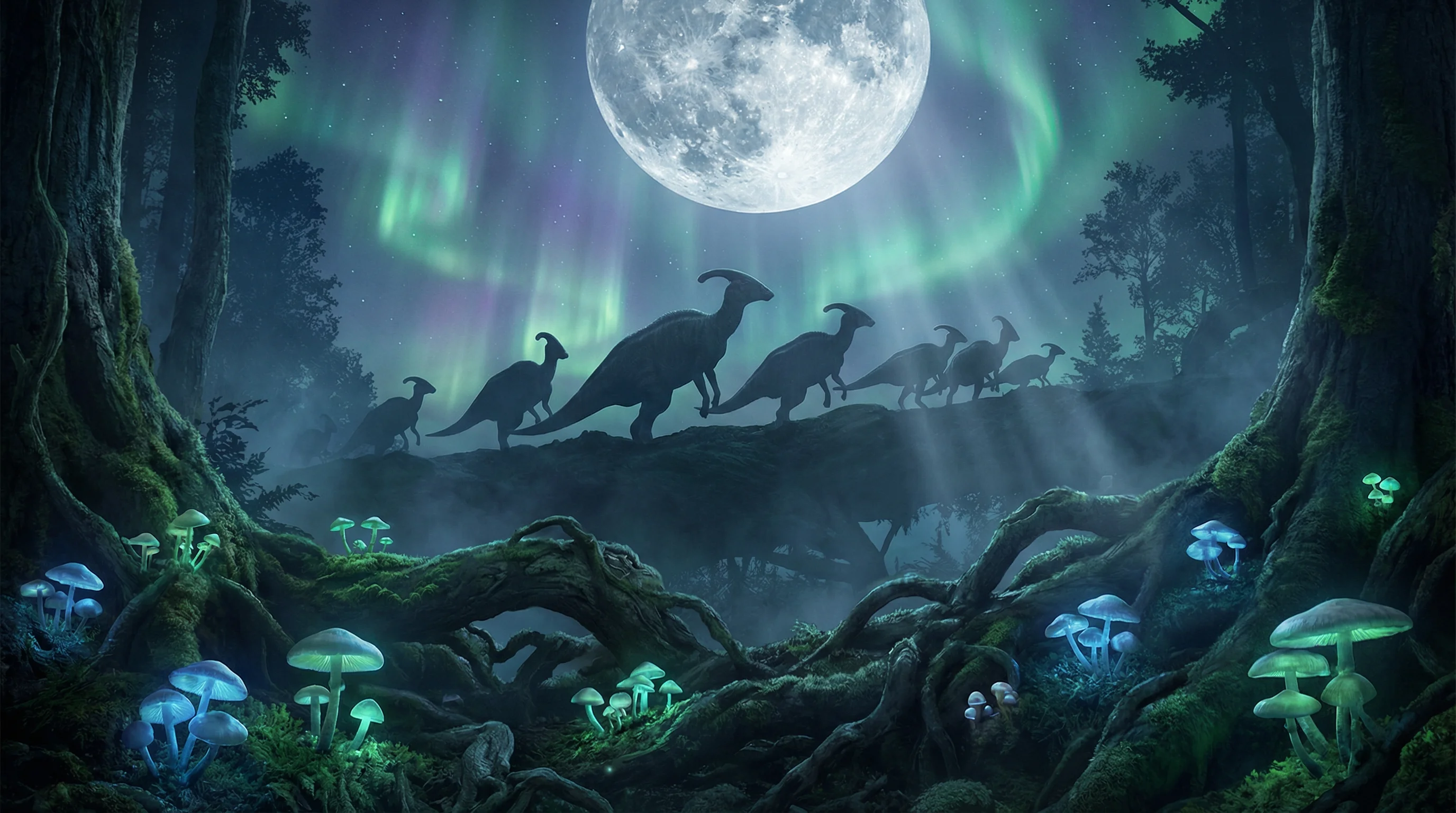 月光下的副栉龙剪影，侏罗纪棋牌探险营 84棋牌 摄影展作品